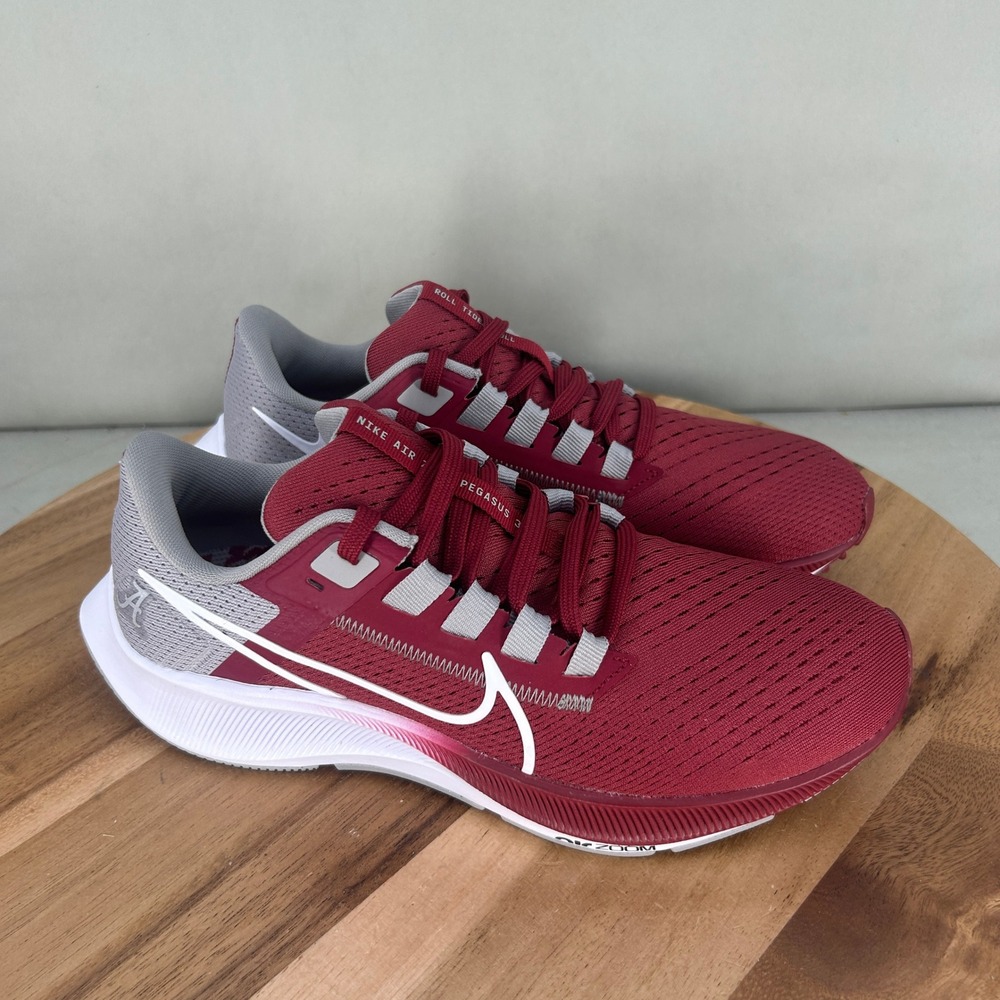 Nike Air Zoom Pegasus 38 Alabama Crimson Tide Red Grey Shoes Mens 6 Womens 7.5